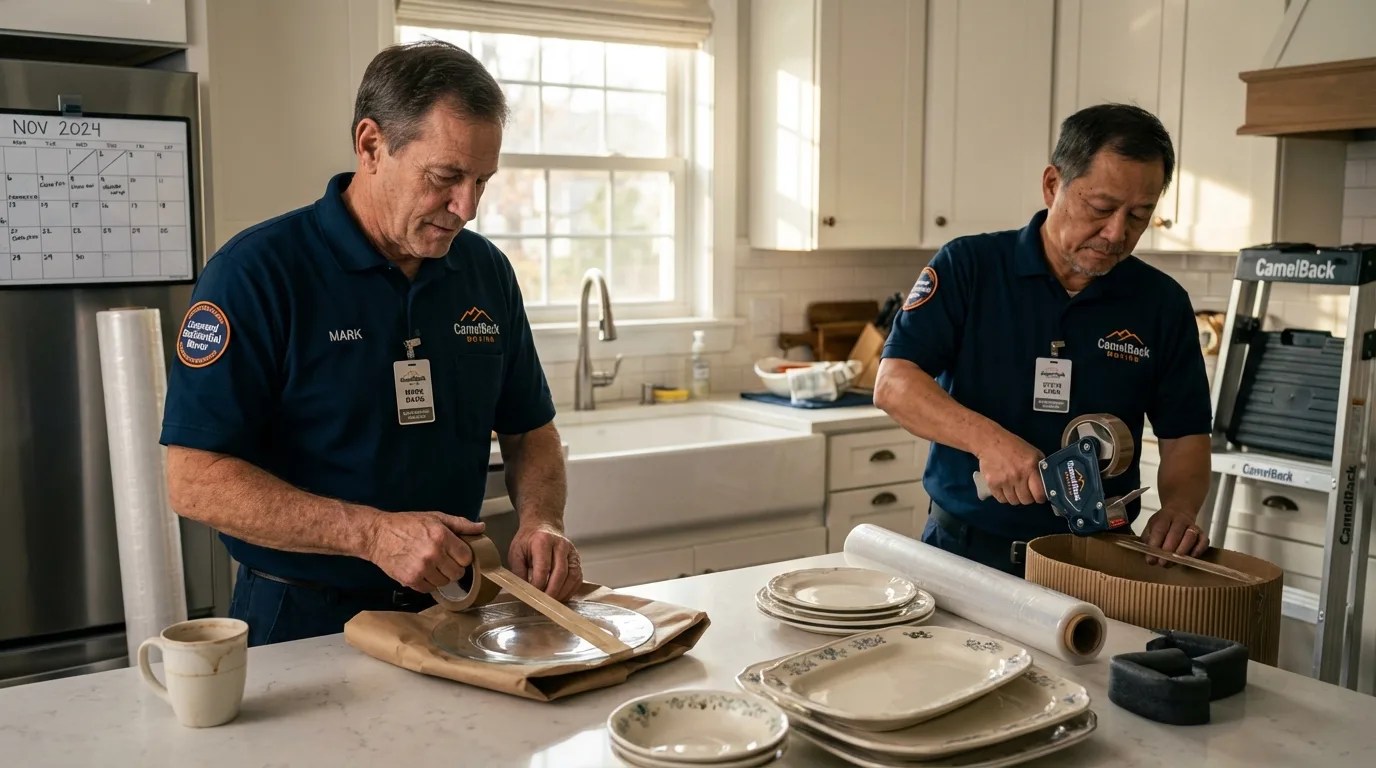 Professional crew packing kitchen dishware in Kahului, HI